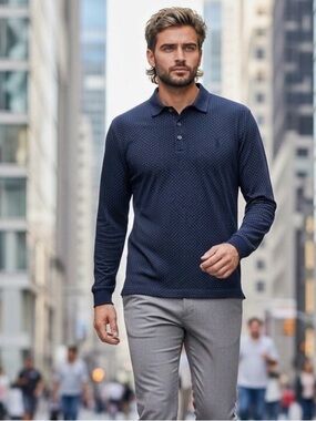 Polo Ralph Lauren XL Custom Slim Fit Long Sleeve Shirt - Men’s Navy Polka Dot